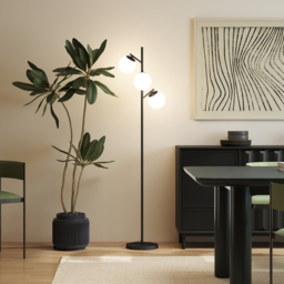 HOMCOM 3-Light Tree Floor Lamps for Living Room, Modern Standing Lamp for Bedroom with Globe Lampshade, Steel Base, Bulb not Included, Black - thumbnail 8