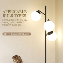 HOMCOM 3-Light Tree Floor Lamps for Living Room, Modern Standing Lamp for Bedroom with Globe Lampshade, Steel Base, Bulb not Included, Black - thumbnail 6
