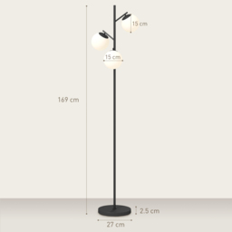 HOMCOM 3-Light Tree Floor Lamps for Living Room, Modern Standing Lamp for Bedroom with Globe Lampshade, Steel Base, Bulb not Included, Black - thumbnail 3