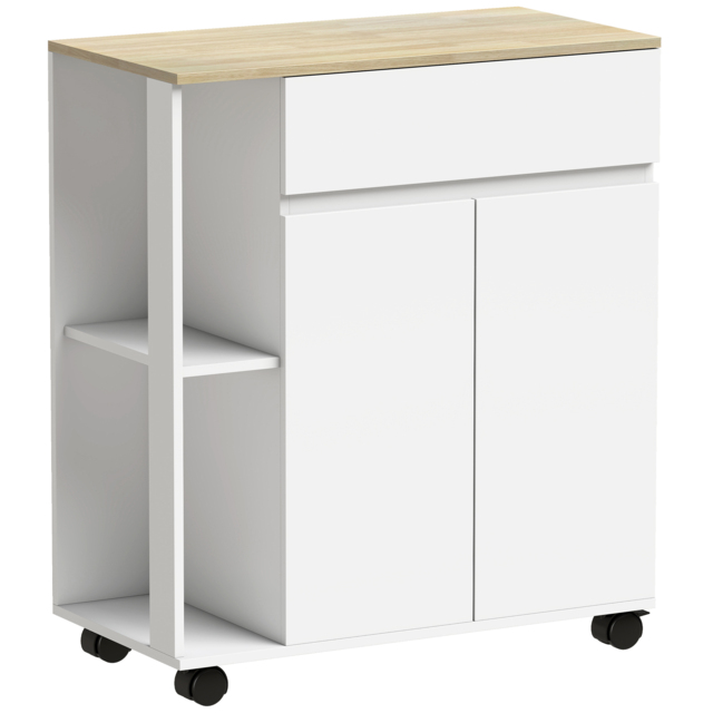 HOMCOM Kitchen Storage Trolley Cart with Cabinet, Drawer and Open Shelves, White - image 1