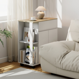 HOMCOM Kitchen Storage Trolley Cart with Cabinet, Drawer and Open Shelves, White - thumbnail 8