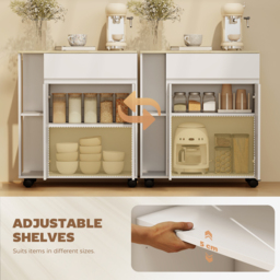 HOMCOM Kitchen Storage Trolley Cart with Cabinet, Drawer and Open Shelves, White - thumbnail 6