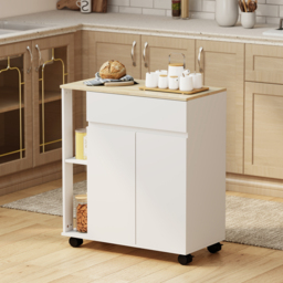 HOMCOM Kitchen Storage Trolley Cart with Cabinet, Drawer and Open Shelves, White - thumbnail 9