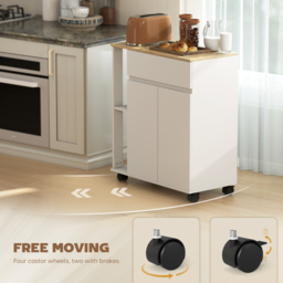 HOMCOM Kitchen Storage Trolley Cart with Cabinet, Drawer and Open Shelves, White - thumbnail 5