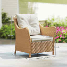 Outsunny Rattan Garden Chairs Set of 2, Outdoor Rattan Chairs with Cushions, Armrests and High Back, PE Wicker Garden Armchair with Steel Frame for Balcony, Porch, Beige - thumbnail 3