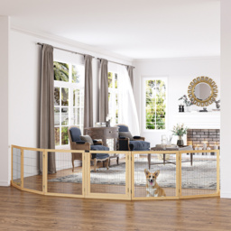 PawHut Wooden Pet Gate, Freestanding Dog Safety Barrier with 2 Support Feet, Natual - thumbnail 2