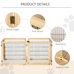 PawHut Wooden Pet Gate, Freestanding Dog Safety Barrier with 2 Support Feet, Natual - thumbnail 7