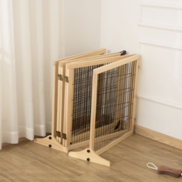 PawHut Wooden Pet Gate, Freestanding Dog Safety Barrier with 2 Support Feet, Natual - thumbnail 9
