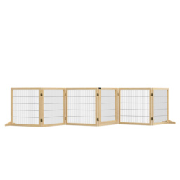PawHut Wooden Pet Gate, Freestanding Dog Safety Barrier with 2 Support Feet, Natual - thumbnail 1