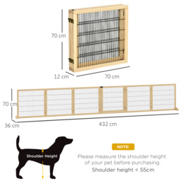 PawHut Wooden Pet Gate, Freestanding Dog Safety Barrier with 2 Support Feet, Natual - thumbnail 3