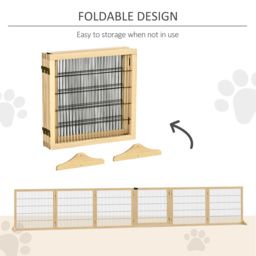 PawHut Wooden Pet Gate, Freestanding Dog Safety Barrier with 2 Support Feet, Natual - thumbnail 6