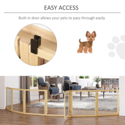 PawHut Wooden Pet Gate, Freestanding Dog Safety Barrier with 2 Support Feet, Natual - thumbnail 8