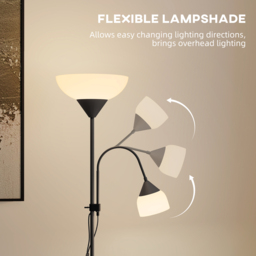 HOMCOM LED Floor Lamp for Living Room, 180cm Tall Standing Lamp, Mother and Child Uplighter with Adjustable Gooseneck, Black - thumbnail 5