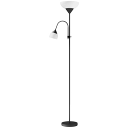 HOMCOM LED Floor Lamp for Living Room, 180cm Tall Standing Lamp, Mother and Child Uplighter with Adjustable Gooseneck, Black - thumbnail 1