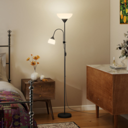 HOMCOM LED Floor Lamp for Living Room, 180cm Tall Standing Lamp, Mother and Child Uplighter with Adjustable Gooseneck, Black - thumbnail 9