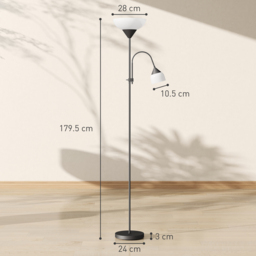 HOMCOM LED Floor Lamp for Living Room, 180cm Tall Standing Lamp, Mother and Child Uplighter with Adjustable Gooseneck, Black - thumbnail 3