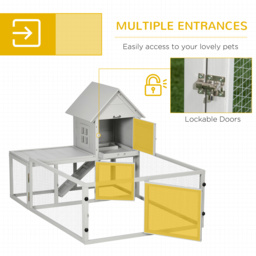 PawHut Wooden Rabbit Hutch with Extra Fenced Area, Large Guinea Pig Cage, Small Animal House for Indoor with Slide-out Tray, Light Grey - thumbnail 5