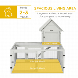 PawHut Wooden Rabbit Hutch with Extra Fenced Area, Large Guinea Pig Cage, Small Animal House for Indoor with Slide-out Tray, Light Grey - thumbnail 4