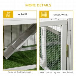 PawHut Wooden Rabbit Hutch with Extra Fenced Area, Large Guinea Pig Cage, Small Animal House for Indoor with Slide-out Tray, Light Grey - thumbnail 7