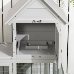 PawHut Wooden Rabbit Hutch with Extra Fenced Area, Large Guinea Pig Cage, Small Animal House for Indoor with Slide-out Tray, Light Grey - thumbnail 8