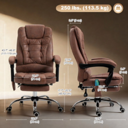 Vinsetto Heated 6 Points Vibration Massage Executive Office Chair Adjustable Swivel Ergonomic High Back Desk Chair with Footrest Brown - Aosom UK - thumbnail 3