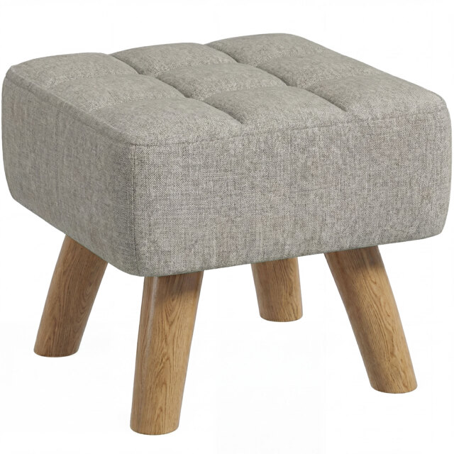 HOMCOM Linen-Look Square Padded Footstool - Light Brown - image 1