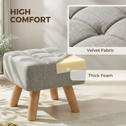 HOMCOM Linen-Look Square Padded Footstool - Light Brown - thumbnail 5