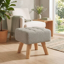 HOMCOM Linen-Look Square Padded Footstool - Light Brown - thumbnail 7