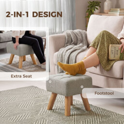 HOMCOM Linen-Look Square Padded Footstool - Light Brown - thumbnail 4