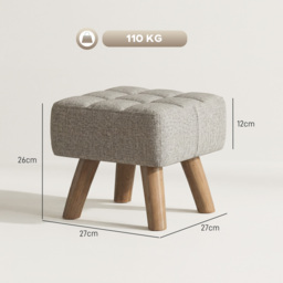 HOMCOM Linen-Look Square Padded Footstool - Light Brown - thumbnail 3