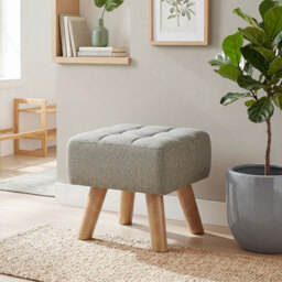 HOMCOM Linen-Look Square Padded Footstool - Light Brown - thumbnail 8