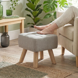 HOMCOM Linen-Look Square Padded Footstool - Light Brown - thumbnail 2