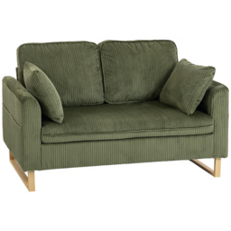 HOMCOM 2 Seater Sofa, 140 cm Loveseat Sofa with Spring Cushions, Metal Legs, 2 Pillows, Dark Green - thumbnail 1
