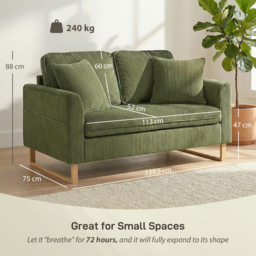 HOMCOM 2 Seater Sofa, 140 cm Loveseat Sofa with Spring Cushions, Metal Legs, 2 Pillows, Dark Green - thumbnail 3