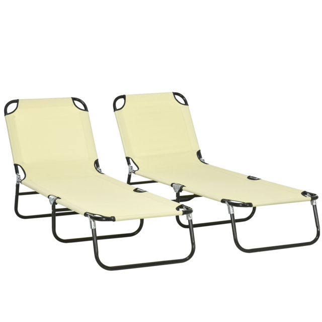 Outsunny Set of Two Metal Frame Folding Sun Loungers - Beige - image 1