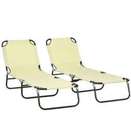 Outsunny Set of Two Metal Frame Folding Sun Loungers - Beige - thumbnail 1