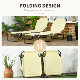 Outsunny Set of Two Metal Frame Folding Sun Loungers - Beige - thumbnail 5