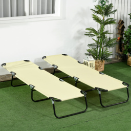 Outsunny Set of Two Metal Frame Folding Sun Loungers - Beige - thumbnail 9