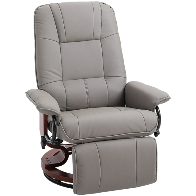 HOMCOM Manual Recliner Chair Armchair Sofa with Faux Leather Upholstered Wooden Base for Living Room Bedroom, Grey - image 1