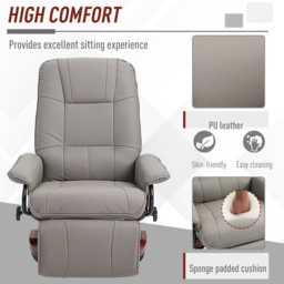 HOMCOM Manual Recliner Chair Armchair Sofa with Faux Leather Upholstered Wooden Base for Living Room Bedroom, Grey - thumbnail 7