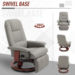HOMCOM Manual Recliner Chair Armchair Sofa with Faux Leather Upholstered Wooden Base for Living Room Bedroom, Grey - thumbnail 6