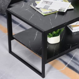 HOMCOM Elegant Two-Tier Coffee Table: Laminate Marble Print Top, Metal Frame, Foot Pads, 2 Shelves, Black - Aosom UK - thumbnail 9