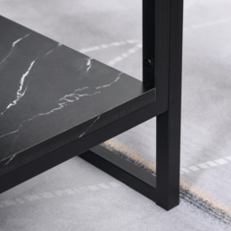HOMCOM Elegant Two-Tier Coffee Table: Laminate Marble Print Top, Metal Frame, Foot Pads, 2 Shelves, Black - Aosom UK - thumbnail 8