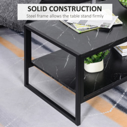 HOMCOM Elegant Two-Tier Coffee Table: Laminate Marble Print Top, Metal Frame, Foot Pads, 2 Shelves, Black - Aosom UK - thumbnail 5