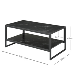 HOMCOM Elegant Two-Tier Coffee Table: Laminate Marble Print Top, Metal Frame, Foot Pads, 2 Shelves, Black - Aosom UK - thumbnail 3