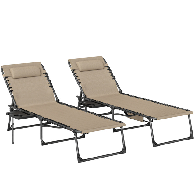 Outsunny Five-Position Reclining Sun Loungers Set of 2 - Beige - image 1