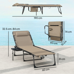 Outsunny Five-Position Reclining Sun Loungers Set of 2 - Beige - thumbnail 3