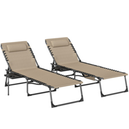 Outsunny Five-Position Reclining Sun Loungers Set of 2 - Beige - thumbnail 1
