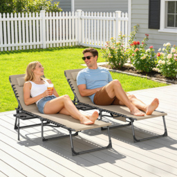 Outsunny Five-Position Reclining Sun Loungers Set of 2 - Beige - thumbnail 9