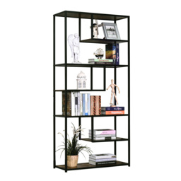 HOMCOM Wood Shelf Bookcase Industrial Style Stand 6-Staggered Shelf Living Room Display Rack Organiser - Aosom UK - thumbnail 7